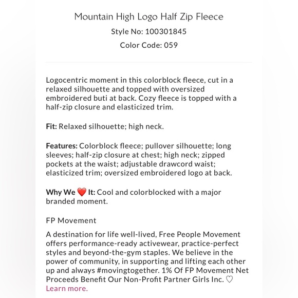 NWT Free People Movement Mountain High Logo Half Zip Fleece Size XS Mauve/Twig - Picture 5 of 10